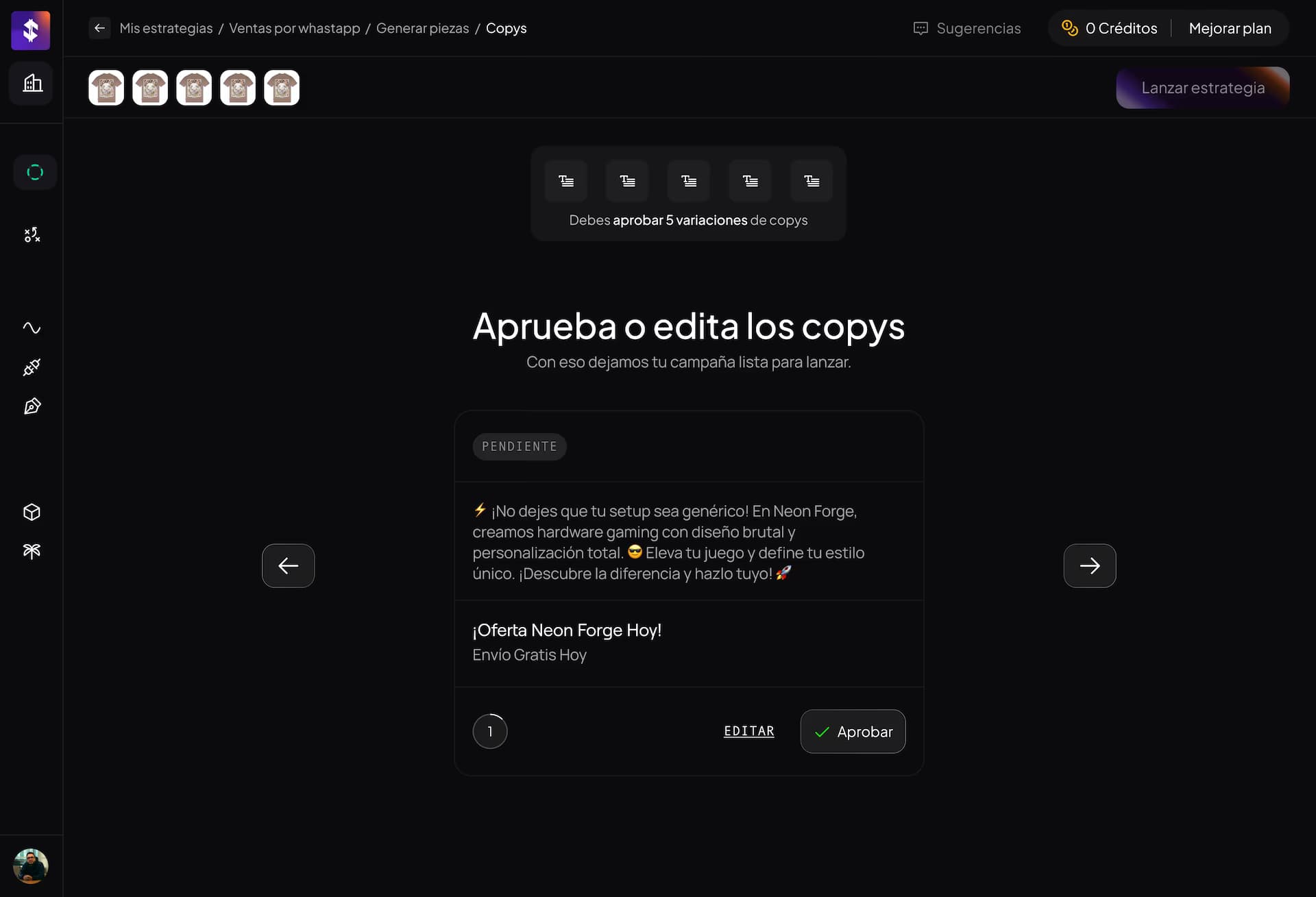 Aprueba o edita los copys generados por IA